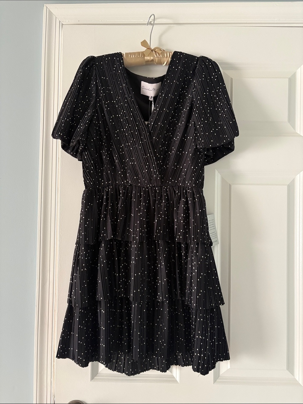 Charles Henry Black Polka Dot Tiered Mini Dress
